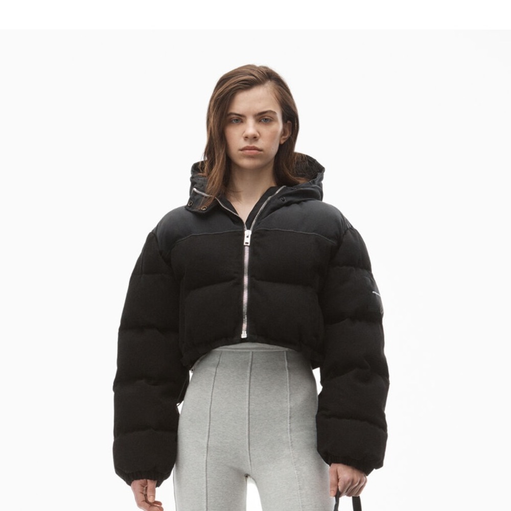 Alexander wang cropped puffer jacket in denim